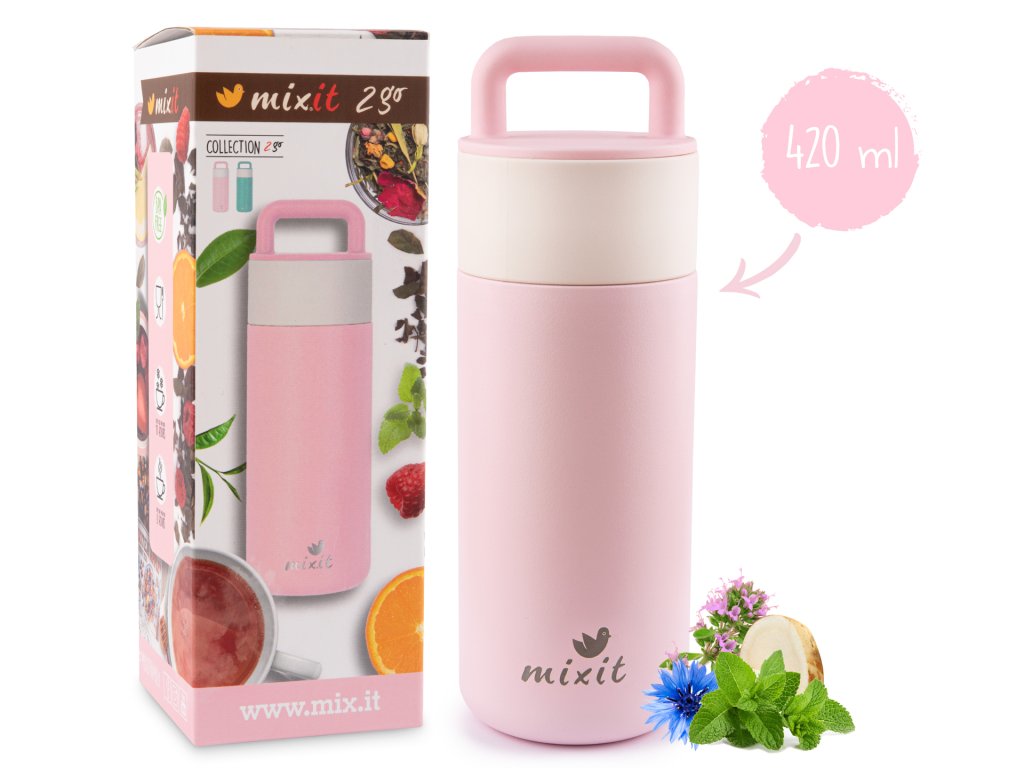 termoska Mixit 2go s čajovým sítkem 420ml růžová