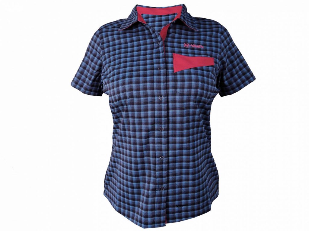 košile krátká dámská HAVEN Agness Slimfit modrá/růžová